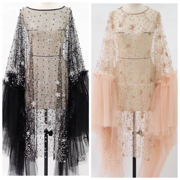 Black Sheer Star Tulle The Lunan Glam Tunic Top - Picture 2 of 13